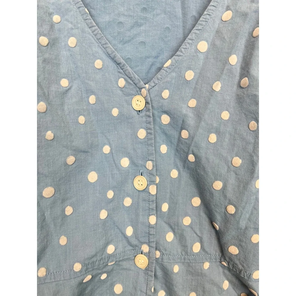 Madewell Blue Polka Dot Cotton‎ Puff Sleeve Peplum Button Front Top L1607 Size 2